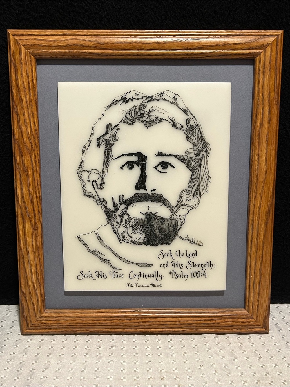 Face Of Christ Etching By Joe Castillo Limited Edition Tennessee Mint Wood Frame